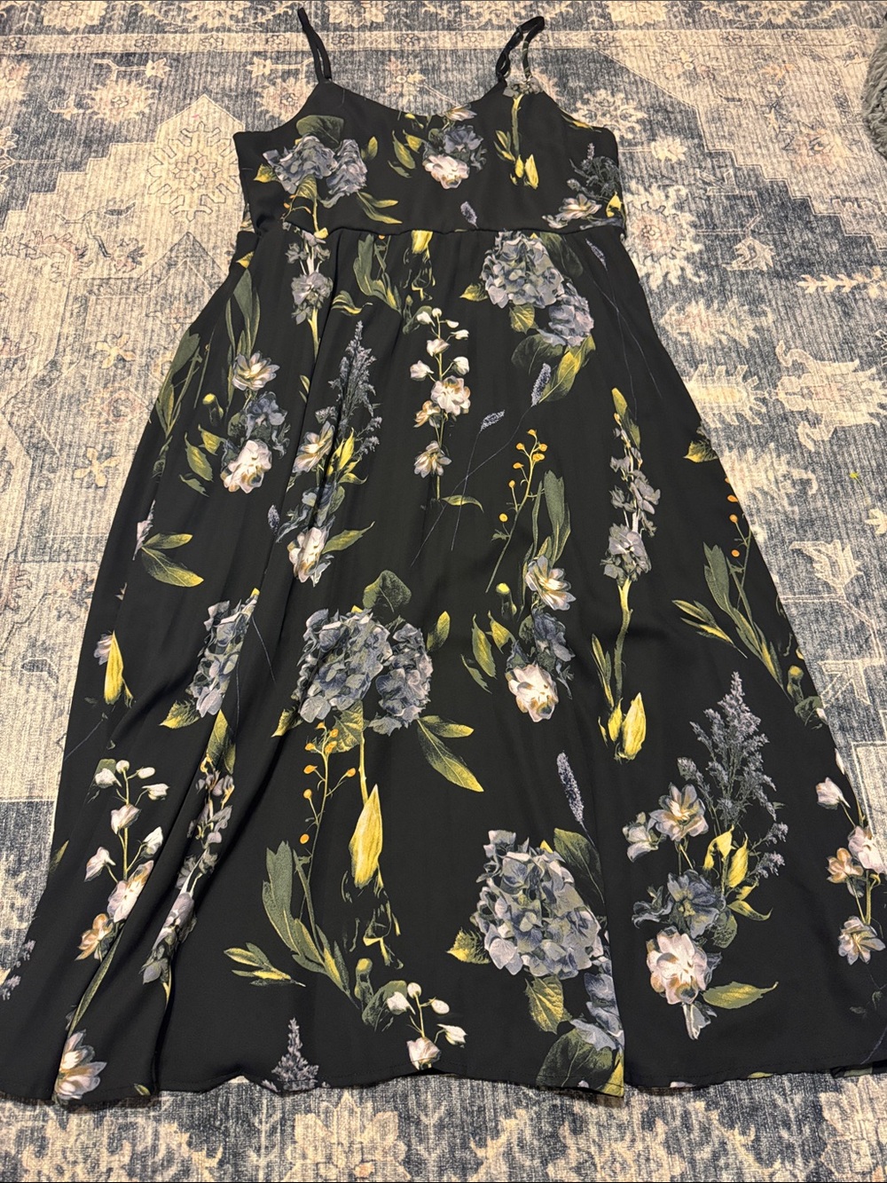 a new day Black Floral Spaghetti-Strap Maxi Dress with Yellow & Green Accents